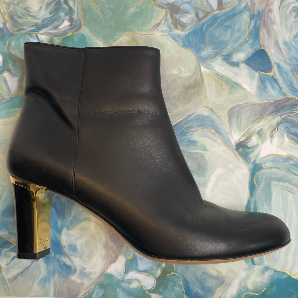 Salvatore Ferragamo Black Leather Boots with Gold Tone Detail 8.5